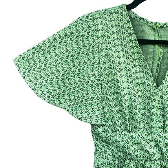 VTg 70s Maxi Dress Womens M Green Flutter Sleeve Mod Boho Prairie Cottagecore US - Picture 6 of 16